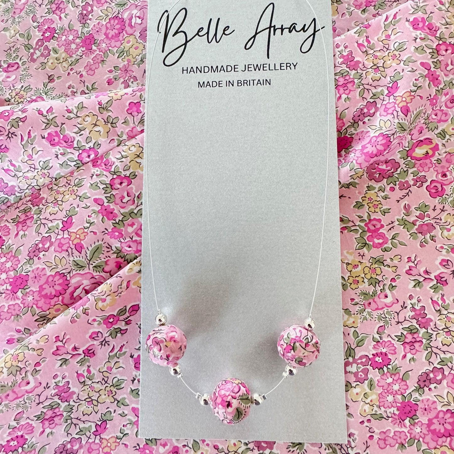 Necklace made with liberty tatum pink fabric silver jewellery luxury gift