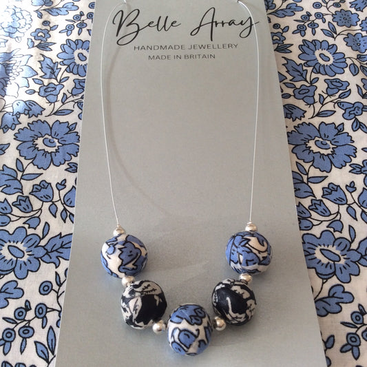 Blue and white handcrafted necklace silver jewellery gift
