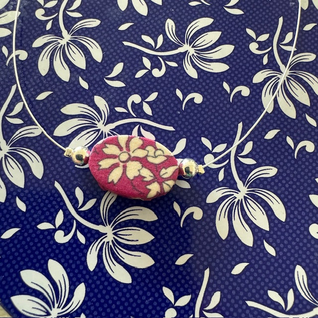 Oval necklace handmade with Liberty fabric