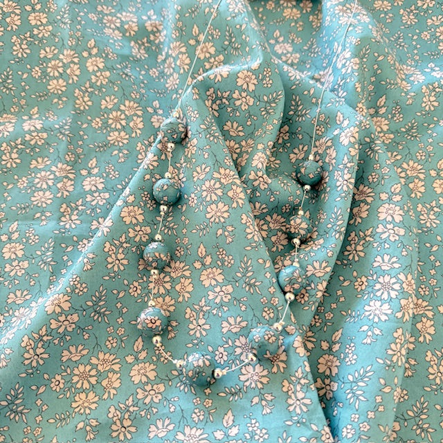 Mint beaded necklace made from Capel Liberty floral fabric silver jewellery luxury gift