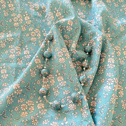 Mint beaded necklace made from Capel Liberty floral fabric silver jewellery luxury gift