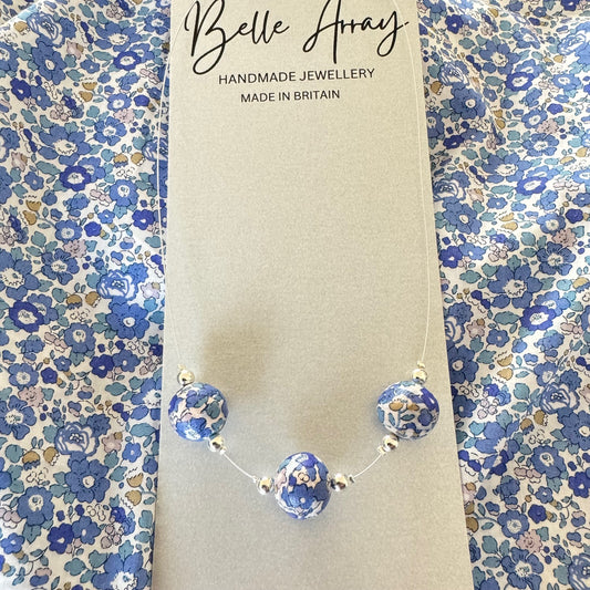 Blue Betsy Liberty fabric beaded floral necklace silver jewellery gifts