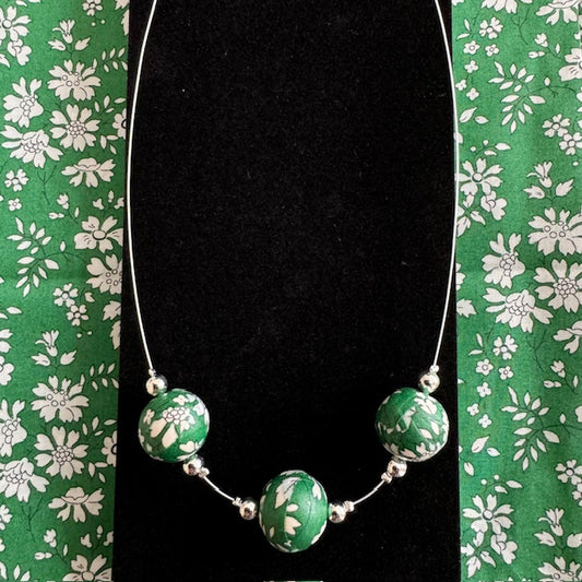 Emerald Green necklace handcrafted designer jewellery made with Liberty Capel floral fabric silver gifts